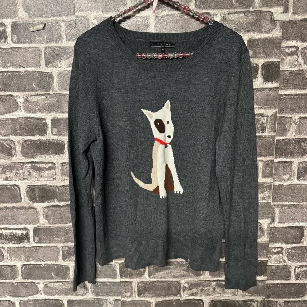 Funsport sweater gray dog elbow patches